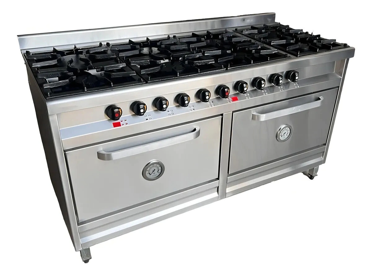 COCINA 8 HORNALLAS 140 CM CON 2 HORNOS INDUSTRIAL LINEA ESMERILADA ROVESCO