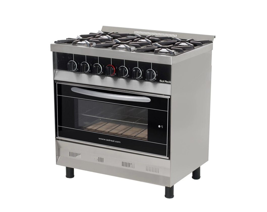 COCINA 6 HORNALLAS MINI PUERTA VIDRIO NEGRA REJAS FUNDICION GAS NATURAL SOL REAL