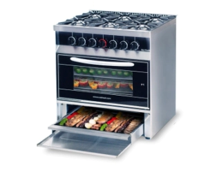 COCINA 6 HORNALLAS MINI CON PARRILLA SIN HUMO PUERTA VIDRIO NEGRA REJAS FUNDICION GAS NATURAL SOL RE
