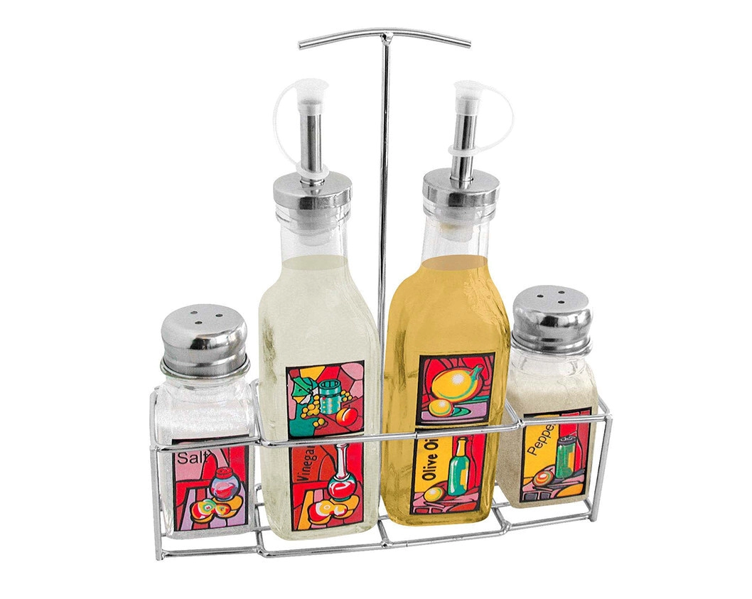JUEGO DE ACEITERA X 4 CON DISE�O Y EXHIBIDOR CAROL