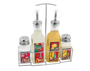 JUEGO DE ACEITERA X 4 CON DISEÑO Y EXHIBIDOR CAROL