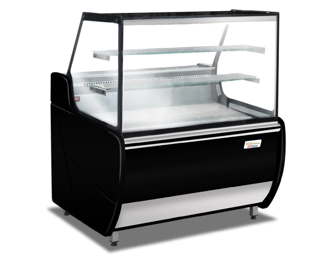 EXPOSITORA CONFITERA 1200 DULCENEA CUPULA RECTA CON TERPOPANEL FRONTAL DE VIDRIO HP 1/3 FRIDER