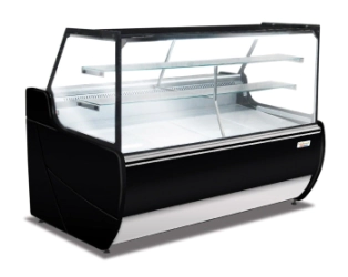 EXPOSITORA CONFITERA 1800 DULCENEA CUPULA RECTA CON TERMOPANEL FRONTAL DE VIDRIO HP 1/2 FRIDER