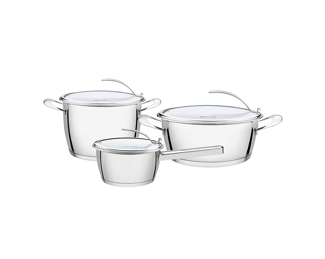 BATERIA DE COCINA VENTURA 3 PIEZAS AC. INOX. TRIPLE FONDO TRAMONTINA