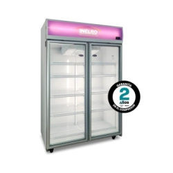 EXHIBIDORA VERTICAL 2 PUERTAS CON 8 ESTANTES MOVILES 980 lts 2035 x 1250 x 650 INELRO