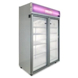 EXHIBIDORA VERTICAL 2 PUERTAS CON 8 ESTANTES MOVILES 980 lts 2035 x 1250 x 650 INELRO