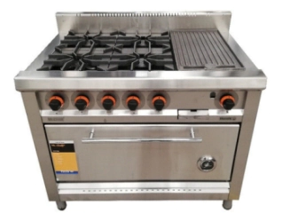 COCINA 4 HORNALLAS 1100 BASIC CHEF PUERTA CIEGA REJA FUNDICION LIVIANA CON PLANCHA DE FUNDICION MORE