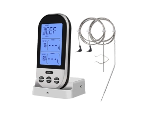 TERMOMETRO DE TRANSMISION INALAMBRICA CON TIMER VISOR, ALARMA Y HORA
