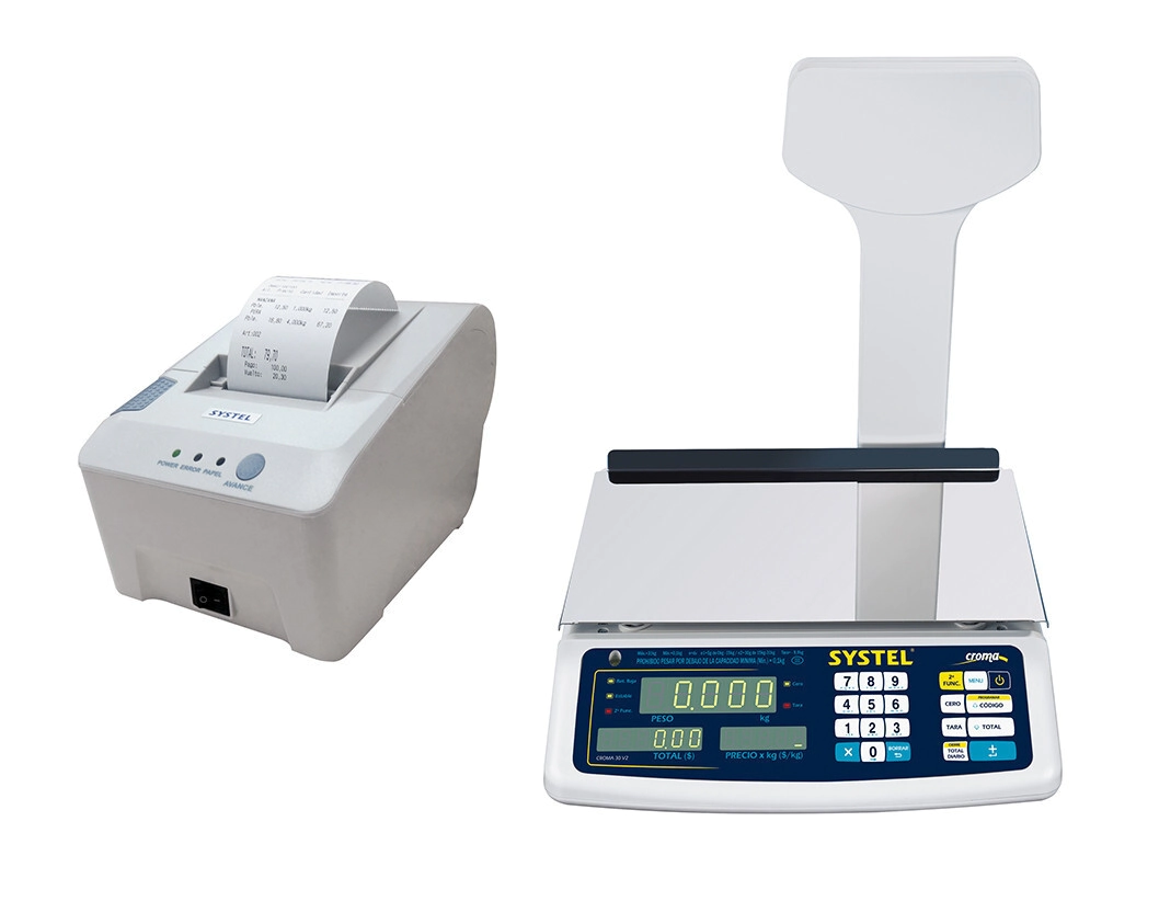 BALANZA CROMA BAT 30 KG SYSTEL + IMPRESOR ECO 3