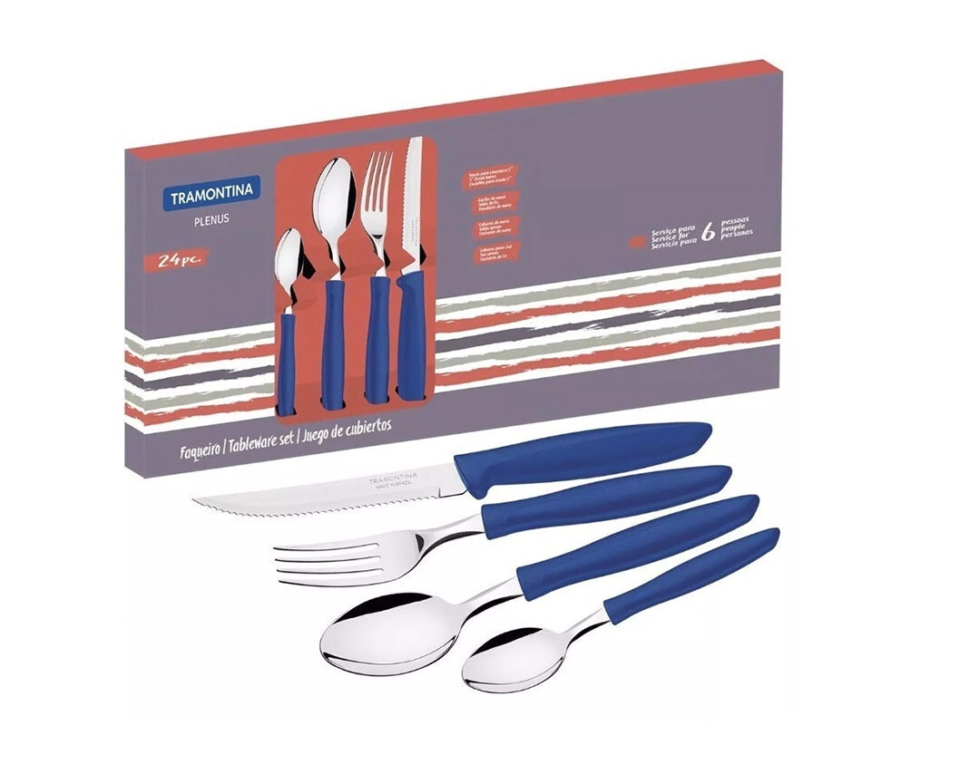 JUEGO DE CUBIERTOS 24 PIEZAS PLENUS AZUL TRAMONTINA