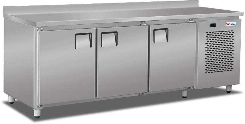 MOSTRADOR CIEGO REFRIGERADO 3 PUERTAS CON CUBRE EQUIPO REVESTIMIENTO INT. Y EXT EN ACERO 430 1,93 MT