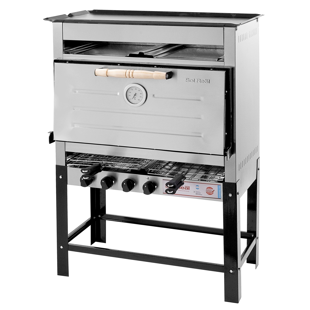 HORNO PIZZERO 8 MOLDES MULTIPLE CON PLANCHA Y DOS CARLITERAS DOBLES GAS NATURAL SOL REAL