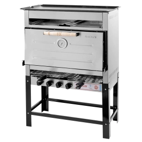 HORNO PIZZERO 8 MOLDES MULTIPLE CON PLANCHA Y DOS CARLITERAS DOBLES GAS NATURAL SOL REAL